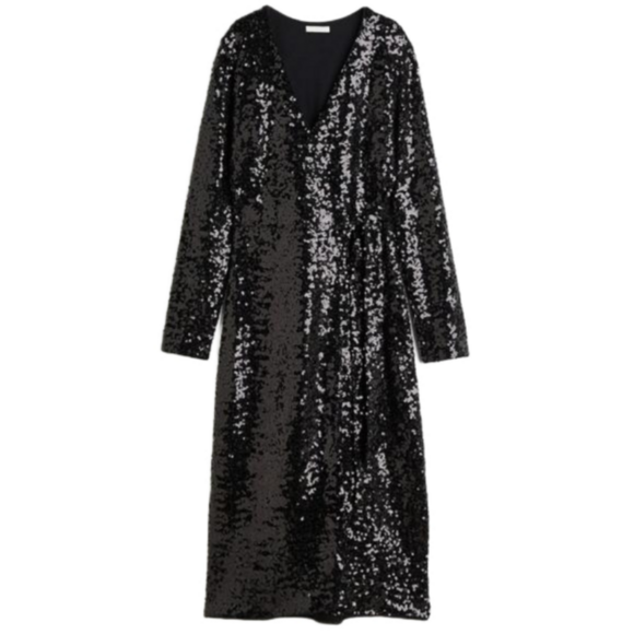 H&M Dresses & Skirts - NWT Small H&M Black Sequined Wrap Dress